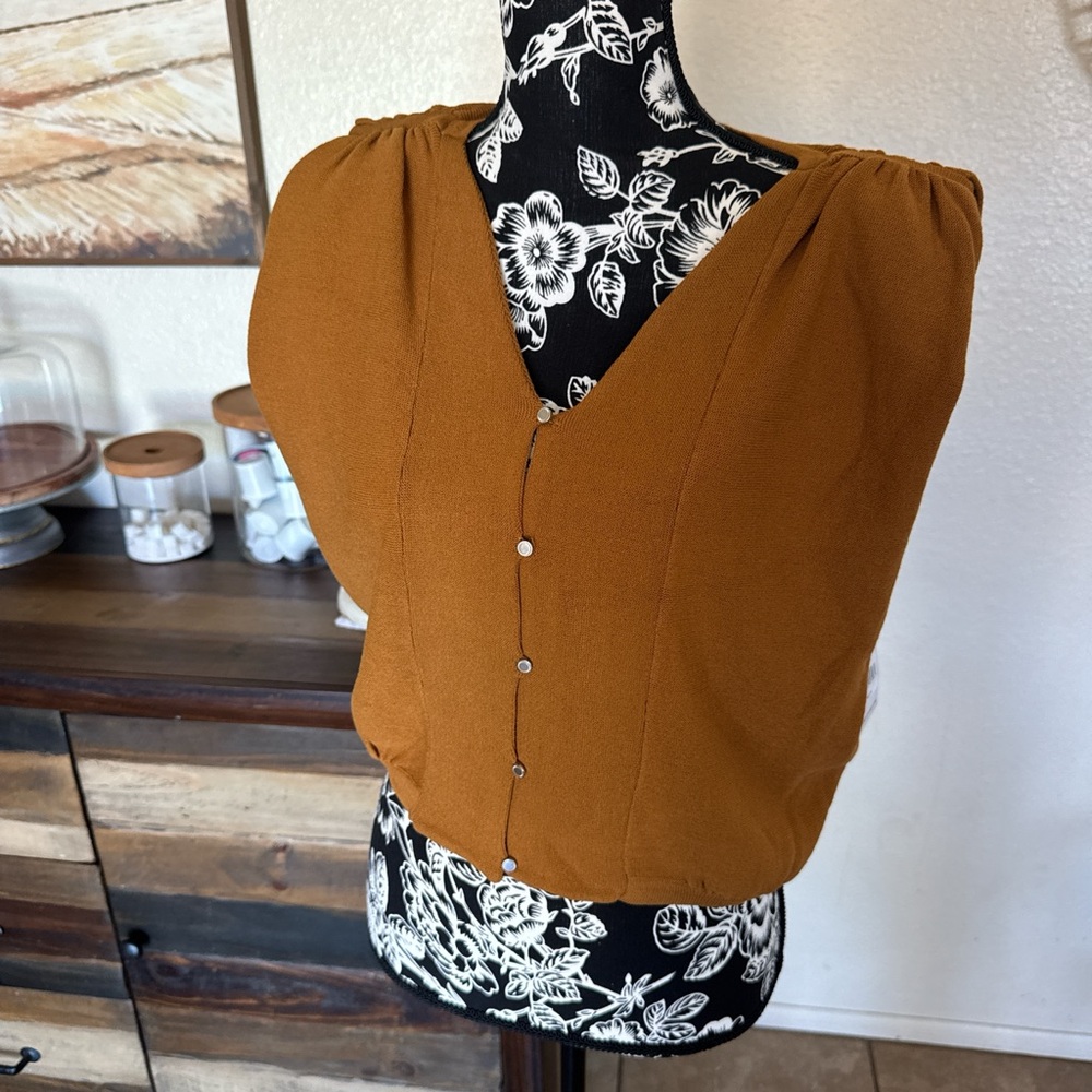 Dex V-Neck Button Front Blouse in Mustard Brown